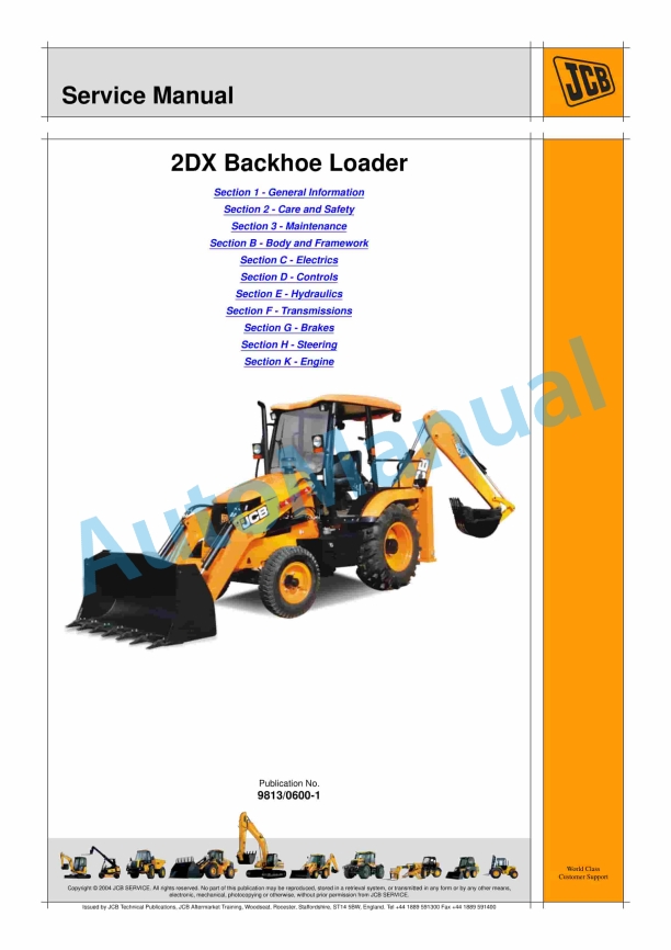 JCB 2DX Backhoe Loader Service Manual 9813-0600