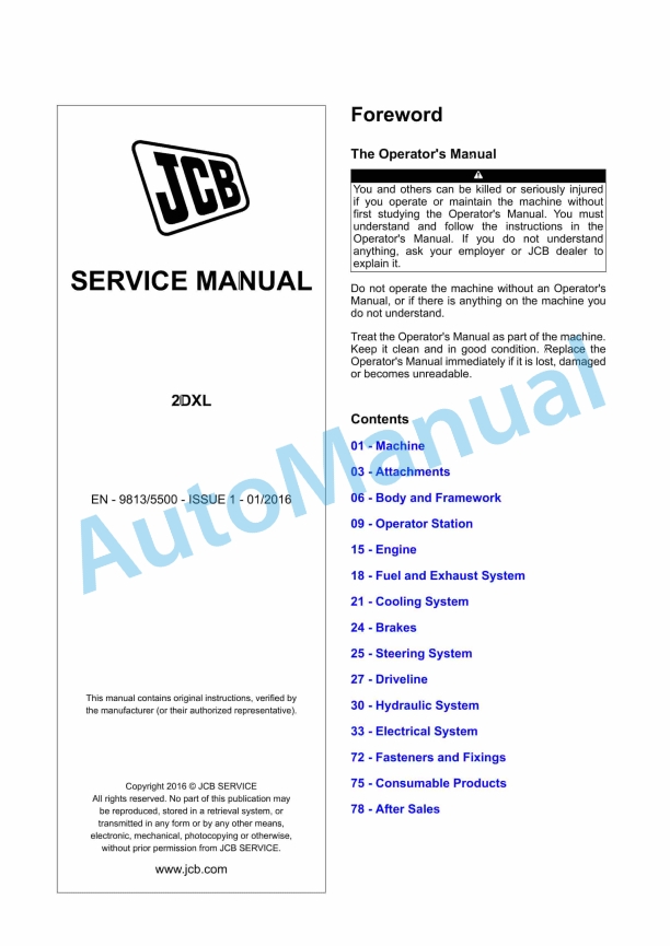 JCB 2DXL Service Manual 9813-5500