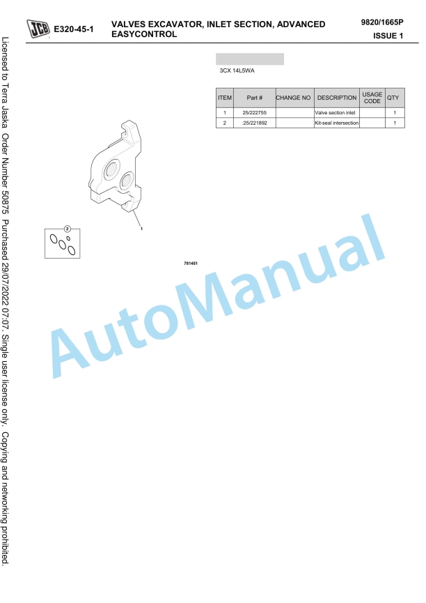 JCB 3CX 14L5NA, 3CX 14L5NM, 3CX 14L5WA, 3CX 14L5WM Owners Parts Book 9820-1665P-5