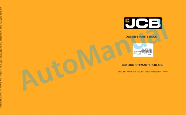 JCB 3CX, 3CX Sitemaster, 4C, 4CN Owners Parts Book 9800-9701P