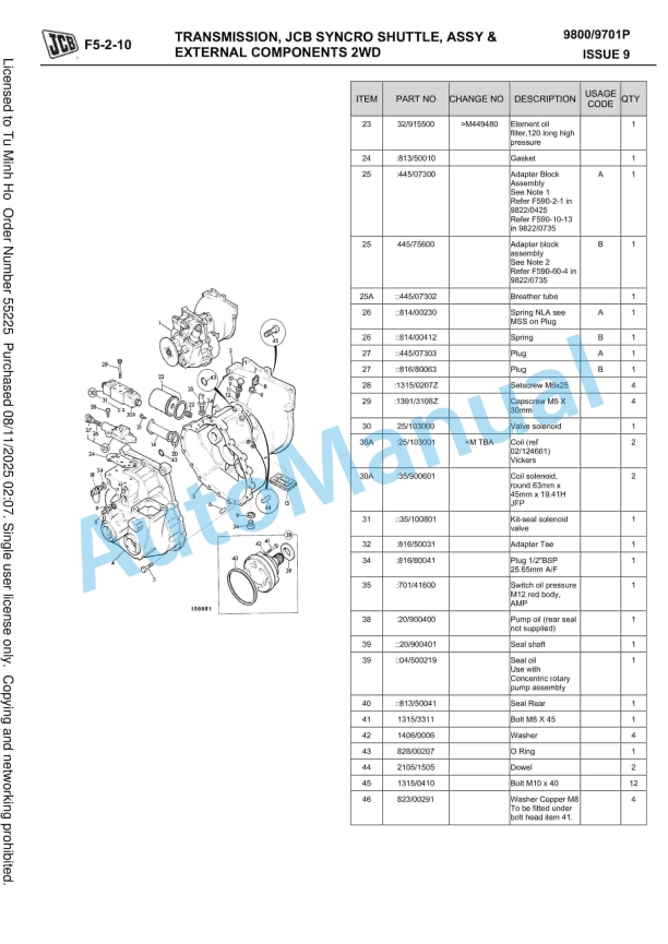 JCB 3CX, 3CX Sitemaster, 4C, 4CN Owners Parts Book 9800-9701P-5