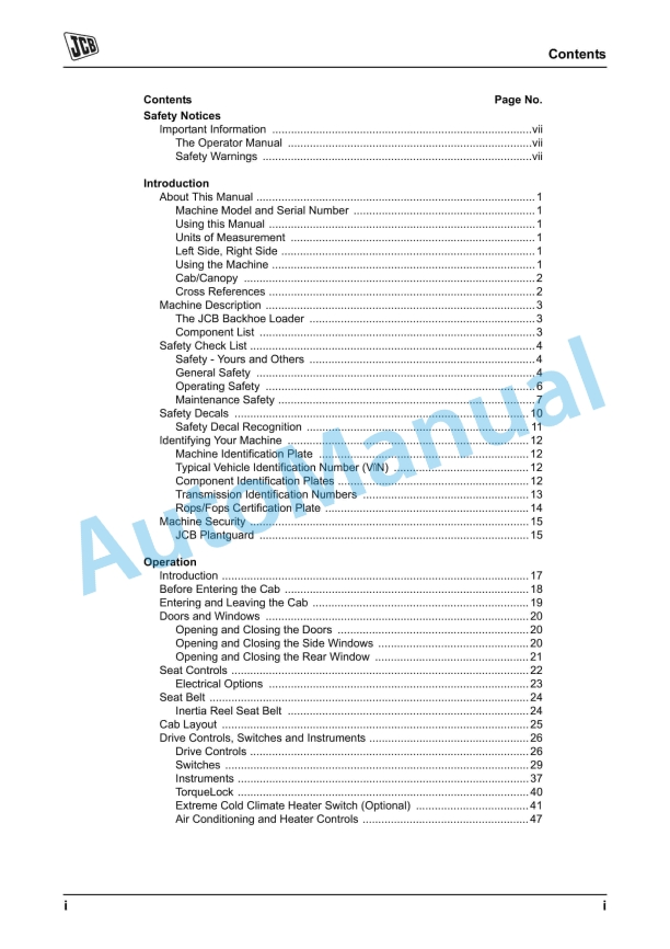 JCB 3CX, 4CX Advanced Precision Control Backhoe Loader Operator Manual 9811-0540 1 JCB 3CX, 4CX Advanced Precision Control Backhoe Loader Operator Manual 9811-0540