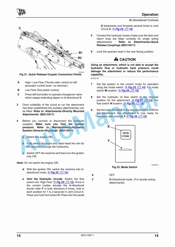 JCB 3CX, 4CX Bi-Directional Specials Operator Manual 9831-1567-1-5