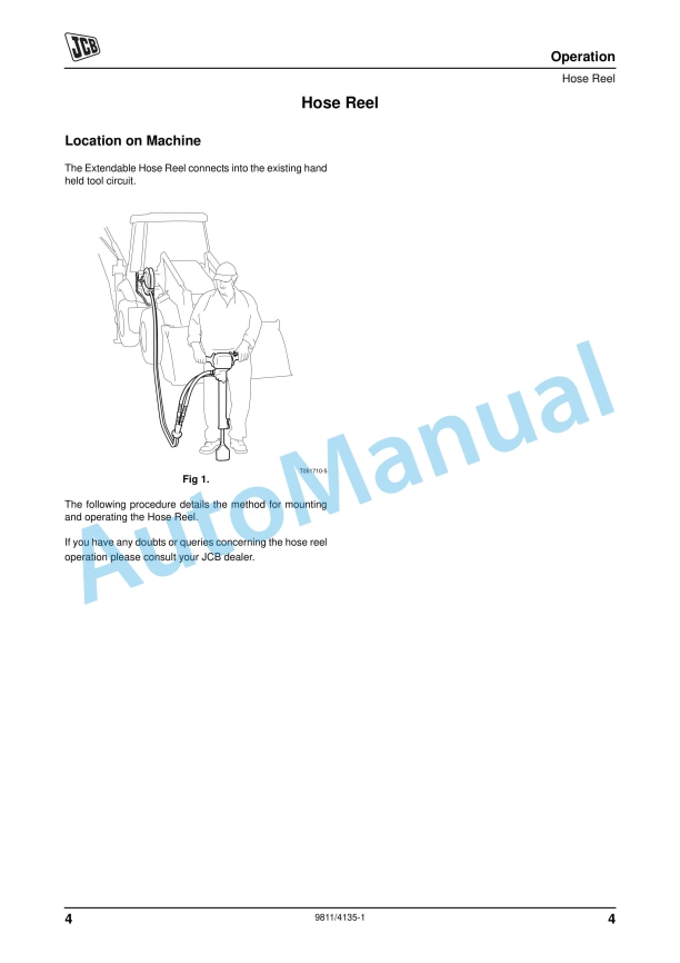 JCB 3CX, 4CX Hose Reel Operator Manual 9811-4135 4 JCB 3CX, 4CX Hose Reel Operator Manual 9811-4135 - Image 4