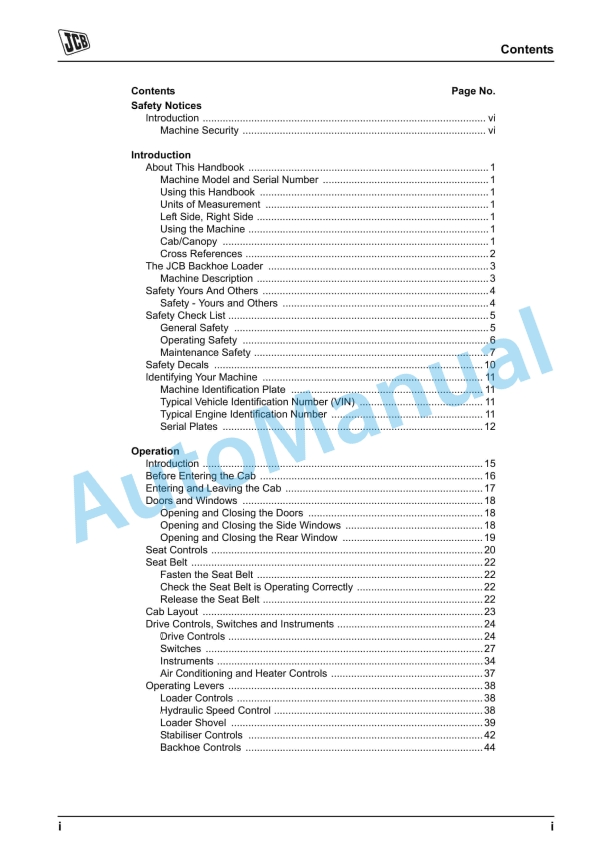 JCB 3CX, 4CX Precision Control Operator Manual 1 JCB 3CX, 4CX Precision Control Operator Manual