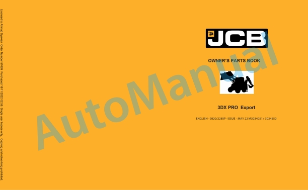 JCB 3DX PRO Export Owner Parts Book 9820-2285P