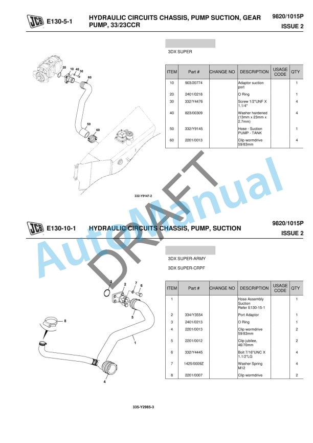 JCB 3DX Super, 3DX Super-ARMY, 3DX Super-CRPF Owner Parts Book 9820-1015P-3