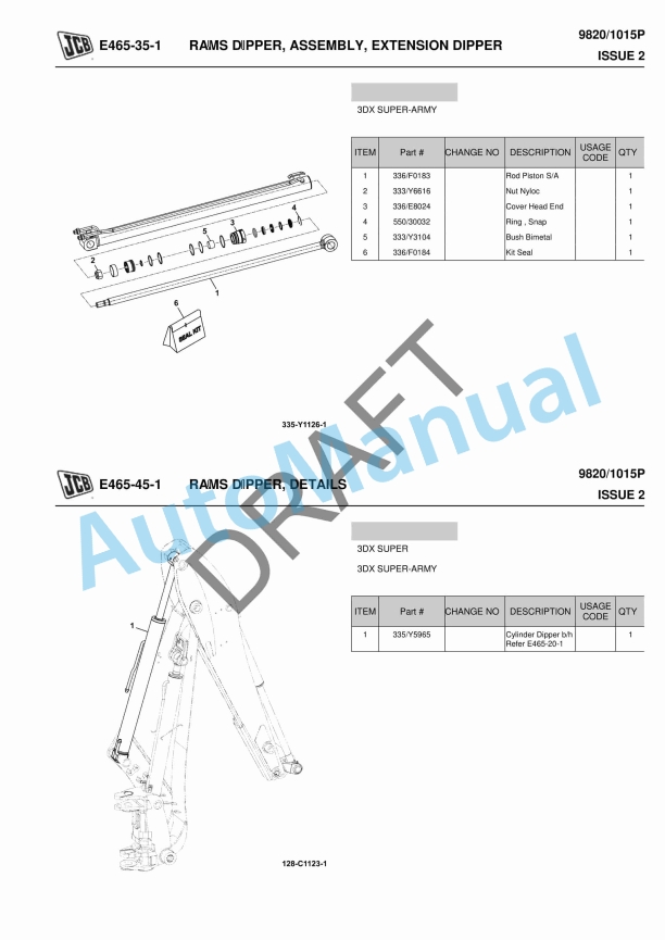 JCB 3DX Super, 3DX Super-ARMY, 3DX Super-CRPF Owner Parts Book 9820-1015P-5