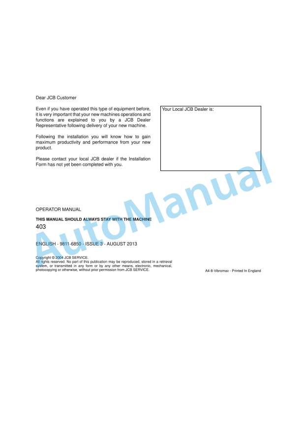 JCB 403 Operator Manual 9811-6850 1 JCB 403 Operator Manual 9811-6850