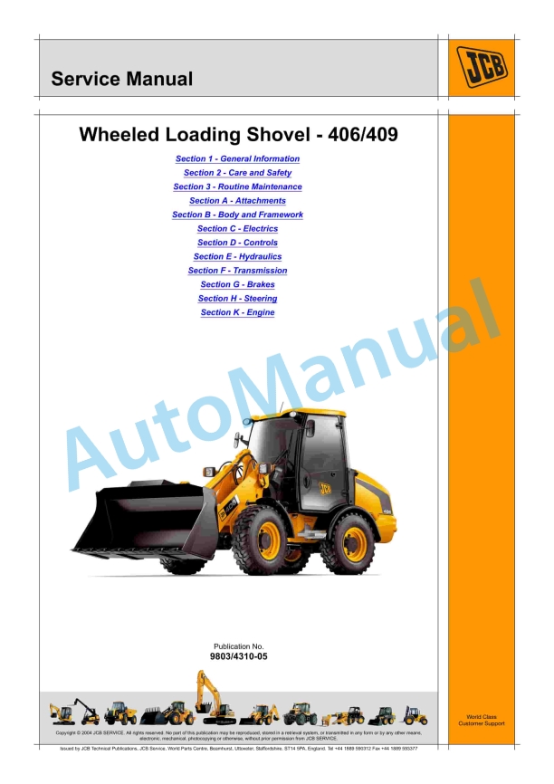 JCB 406, 409 Wheeled Loading Shovel Service Manual 9803-4310 1 JCB 406, 409 Wheeled Loading Shovel Service Manual 9803-4310