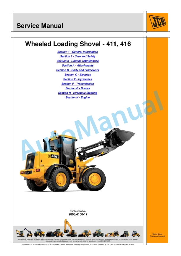 JCB 411, 416 Wheeled Loading Shovel Service Manual 9803-4150 1 JCB 411, 416 Wheeled Loading Shovel Service Manual 9803-4150