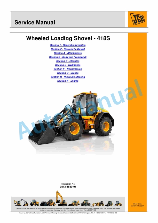 JCB 418S Wheeled Loading Shovel Service Manual 9813-3550 1 JCB 418S Wheeled Loading Shovel Service Manual 9813-3550
