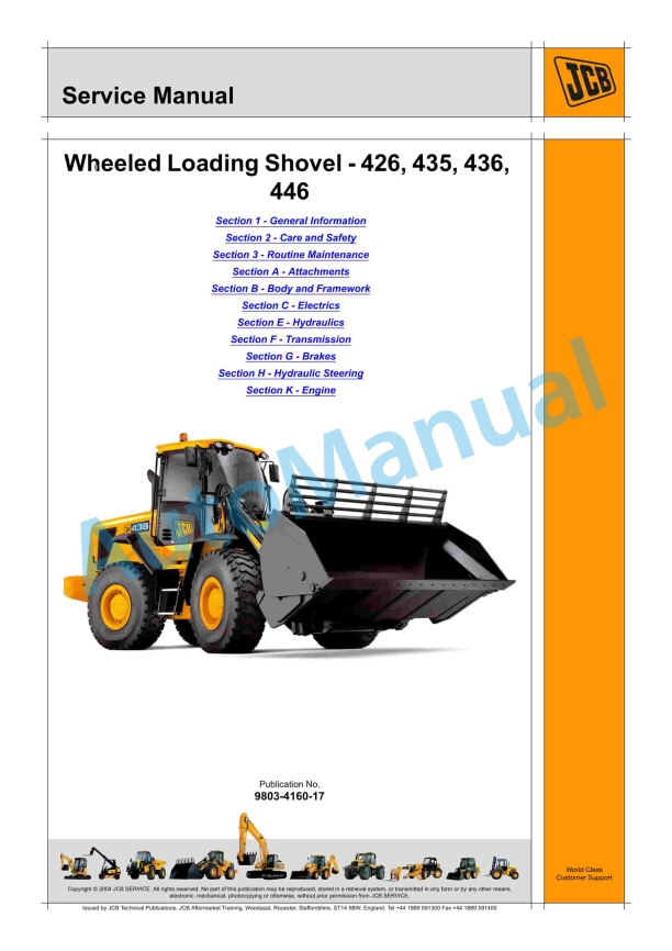 JCB 426, 435, 436, 446 Wheeled Loading Shovel Service Manual 9803-4160 1 JCB 426, 435, 436, 446 Wheeled Loading Shovel Service Manual 9803-4160