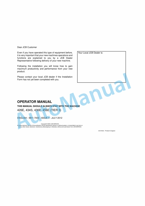 JCB 426E, 434S, 436E, 456E (Tier 3) Operator Manual 9811-7000