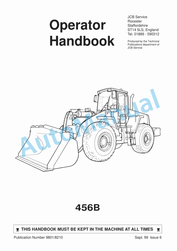 JCB 456B Operator Handbook 9801-8210