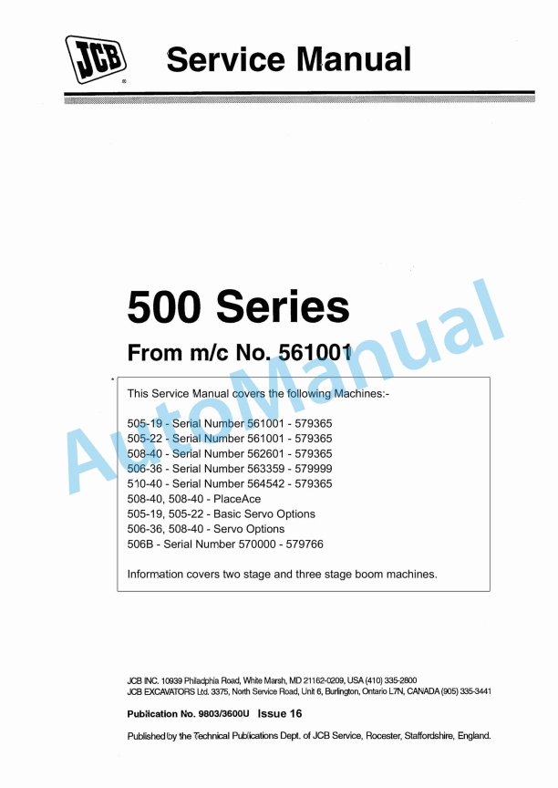 JCB 500 Series Service Manual 9803-3600U 1 JCB 500 Series Service Manual 9803-3600U
