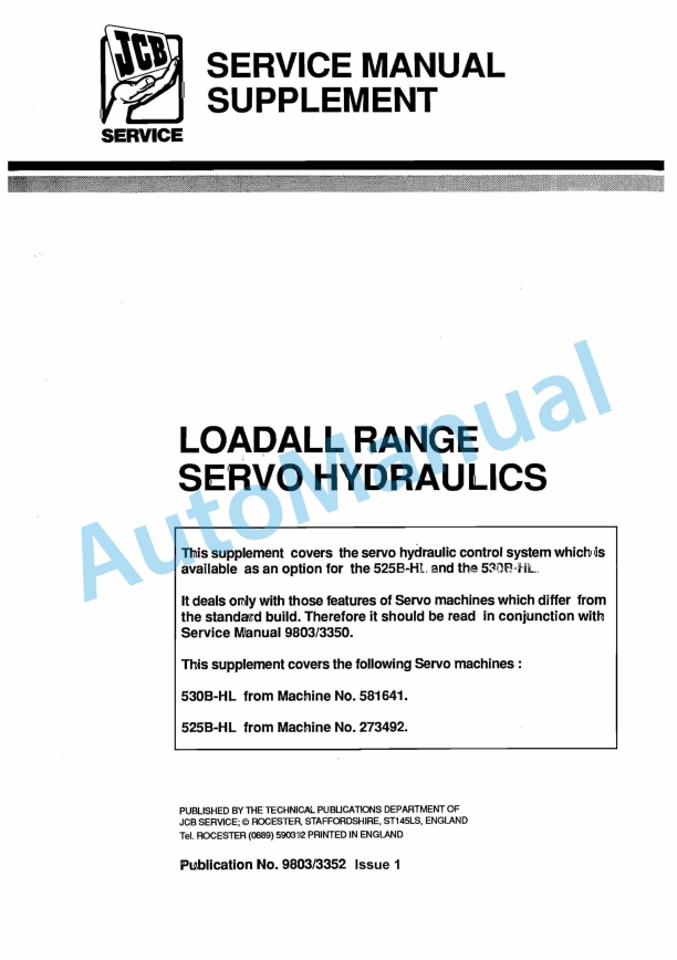 JCB 525B HL, 530B HL Service Manual 9803-3352 1 JCB 525B HL, 530B HL Service Manual 9803-3352