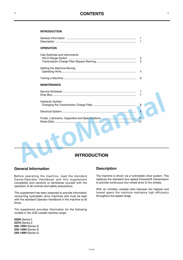 JCB 532H, 537H, 535-125H, 535-140H, 540-140H Operator Manual