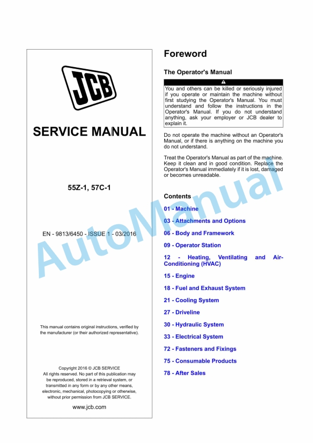 JCB 55Z-1, 57C-1 Service Manual 9813-6450 1 JCB 55Z-1, 57C-1 Service Manual 9813-6450