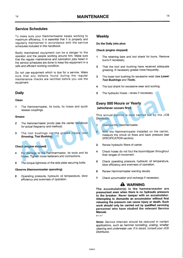 JCB 70 Hammermaster Owners Manual 9801-0160-2