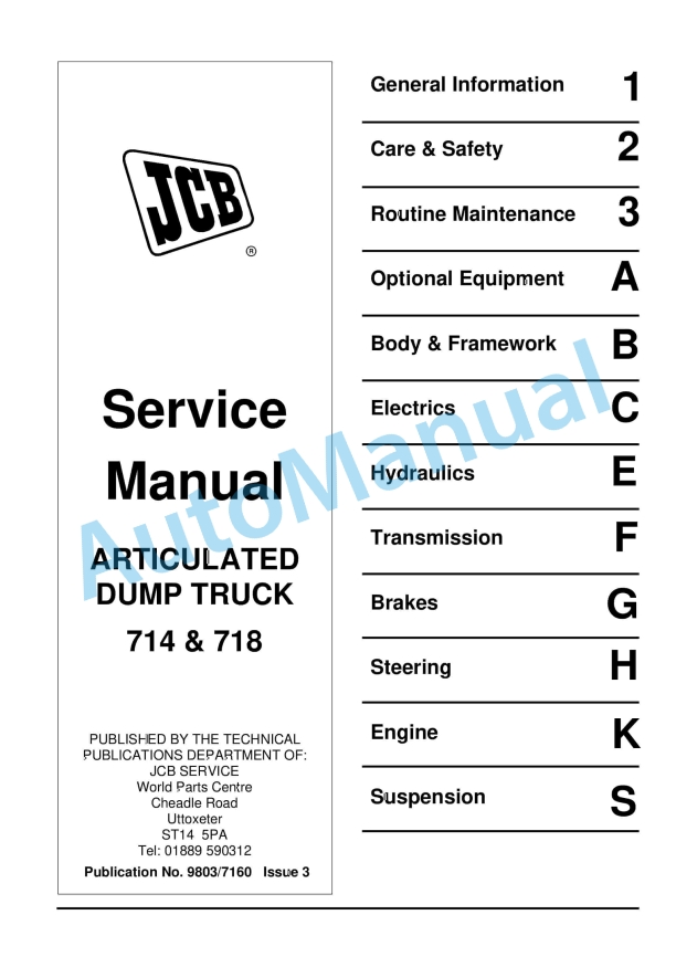 JCB 714, 718 Articulated Dump Truck Service Manual 9803-7160