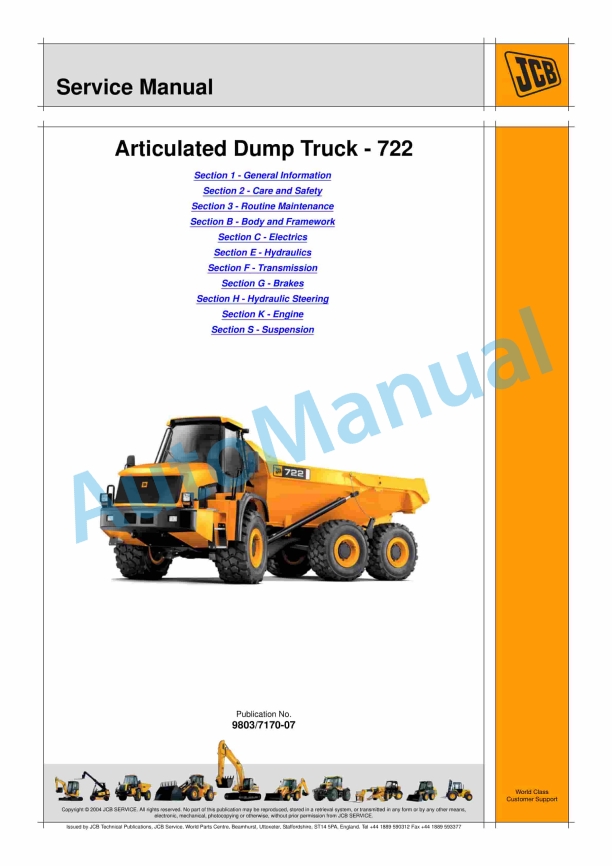 JCB 722 Articulated Dump Truck Service Manual 9803-7170
