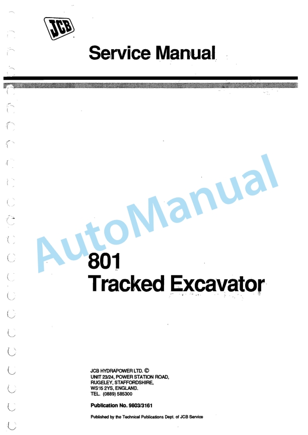 JCB 801 Tracked Excavator Service Manual 9803-3161