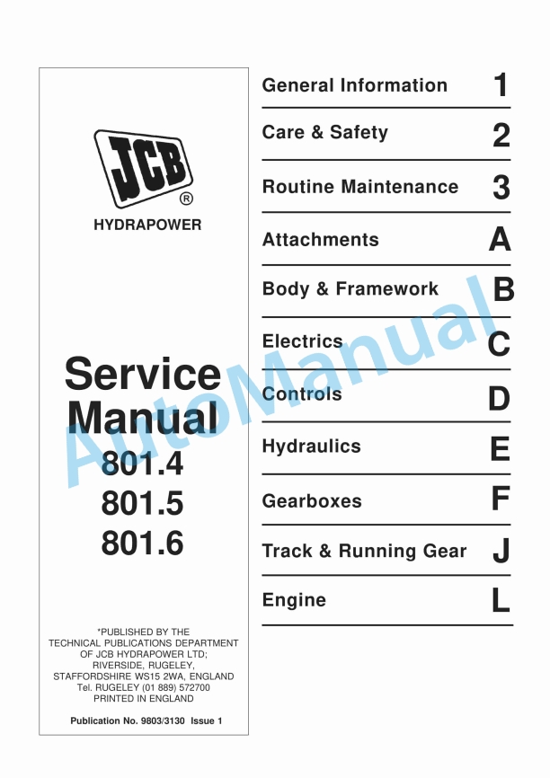 JCB 801.4, 801.5, 801.6 Service Manual 9803-3130
