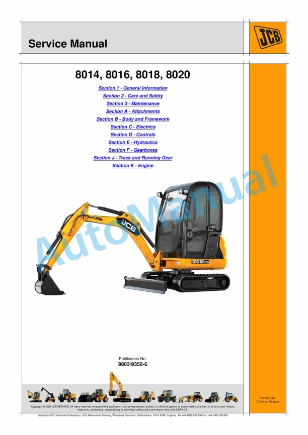 JCB 8014, 8016, 8018, 8020 Service Manual 9803-9350