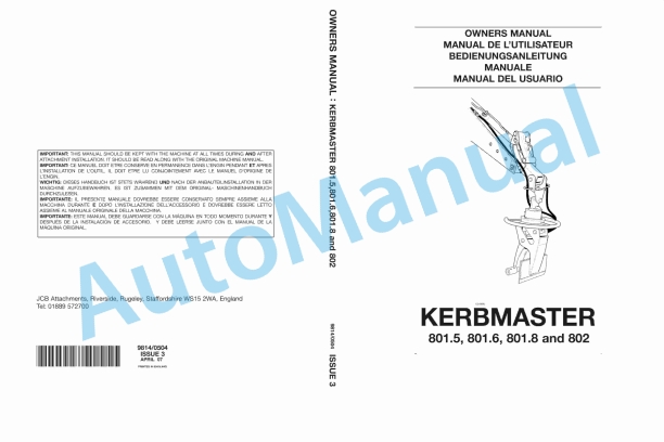 JCB 801.5, 801.6, 801.8, 802 Kerbmaster Owners Manual 9814-0504 1 JCB 801.5, 801.6, 801.8, 802 Kerbmaster Owners Manual 9814-0504