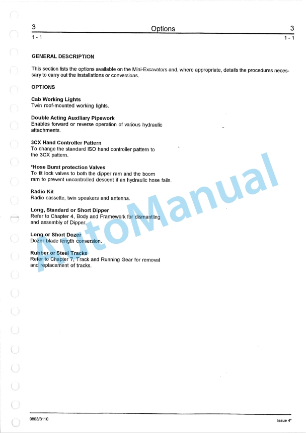 JCB 802.7, 803, 803, 803, 804 Mini Excavator Service Manual 9803-3110 2 JCB 802.7, 803, 803, 803, 804 Mini Excavator Service Manual 9803-3110-2