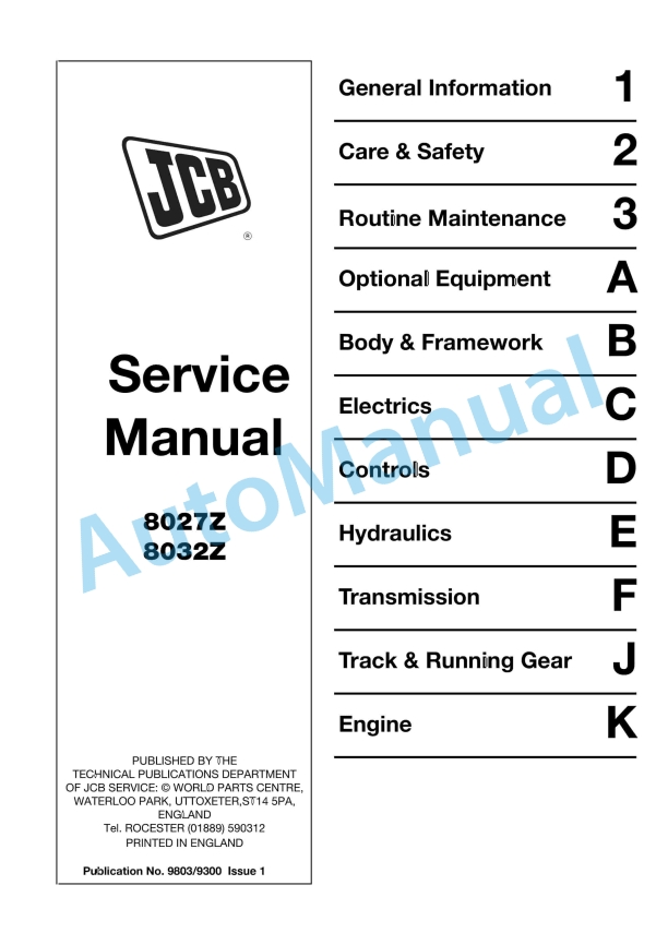 JCB 8027Z, 8032Z Service Manual 9803-9300