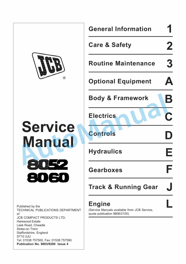 JCB 8052, 8060 Service Manual 9803-9290