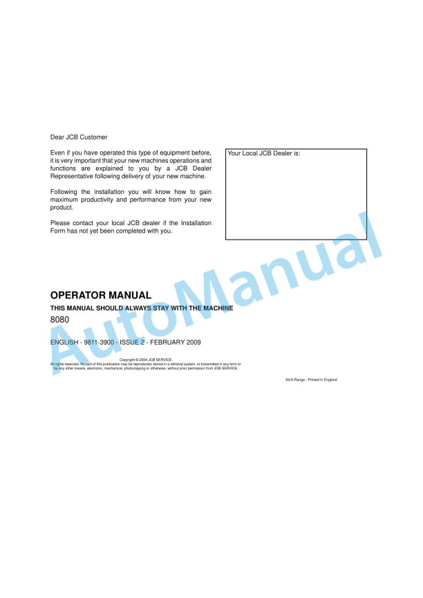 JCB 8080 Operator Manual 9811-3900