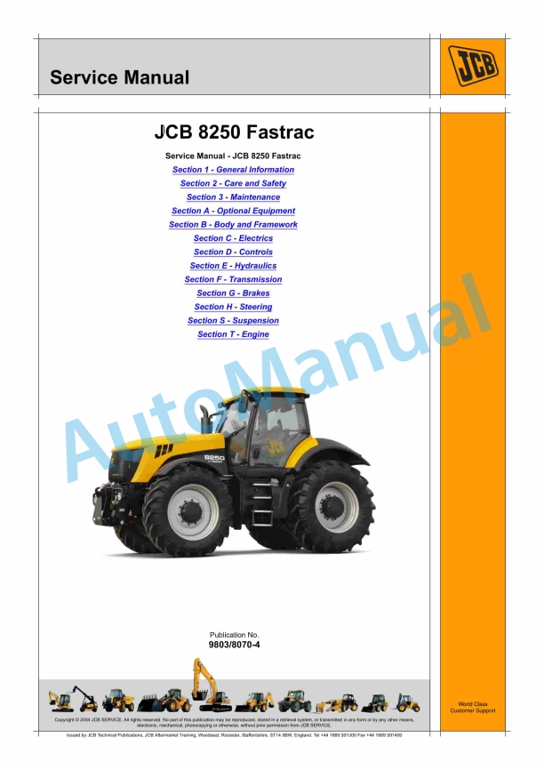 JCB 8250 Fastrac Service Manual 9803-8070