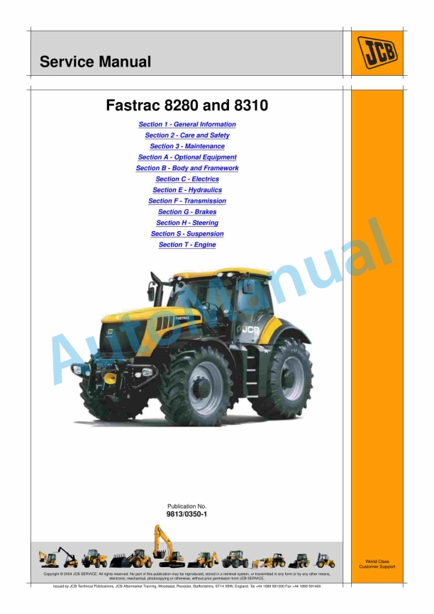 JCB 8280, 8310 Fastrac Service Manual 9813-0350