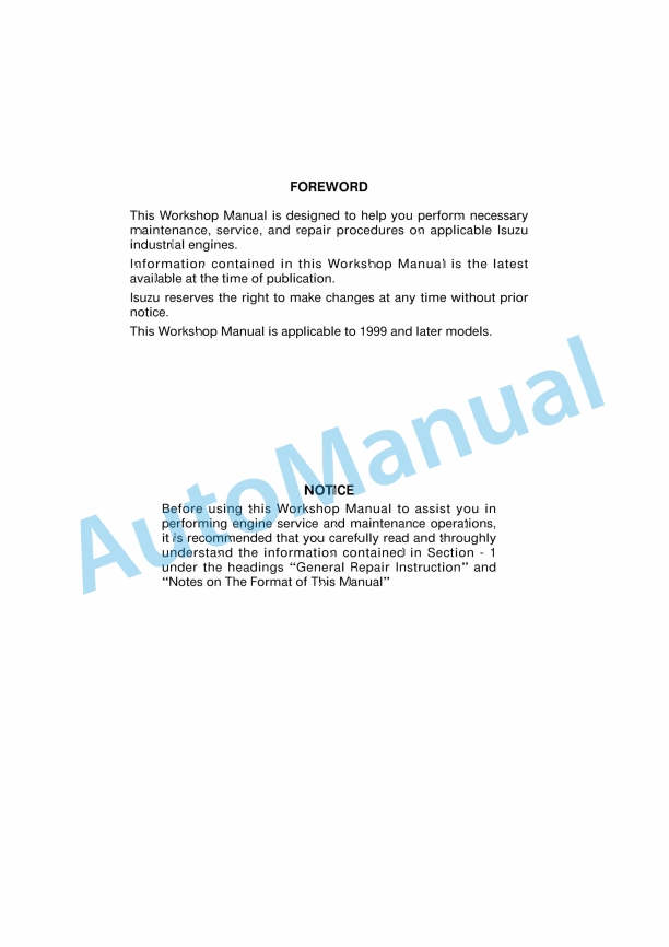 JCB A-4JG1 Isuzu Service Manual 9806-2180