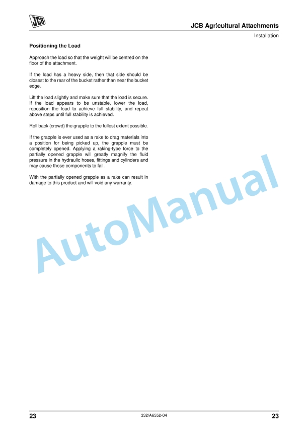JCB Agricultural Attachments Operator Manual 332-A6552-04 2 JCB Agricultural Attachments Operator Manual 332-A6552-04 - Image 2