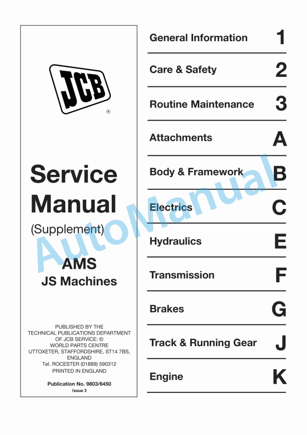JCB AMS JS Machines Service Manual 9803-6450