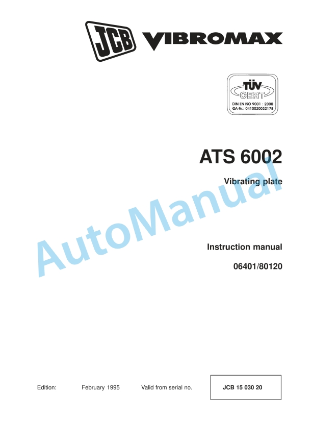 JCB ATS 6002 Vibrating Plate Instruction Manual 06401-80120