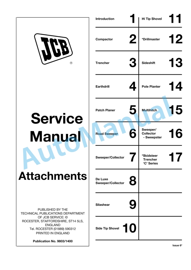 JCB Attachments Service Manual 9803-1400
