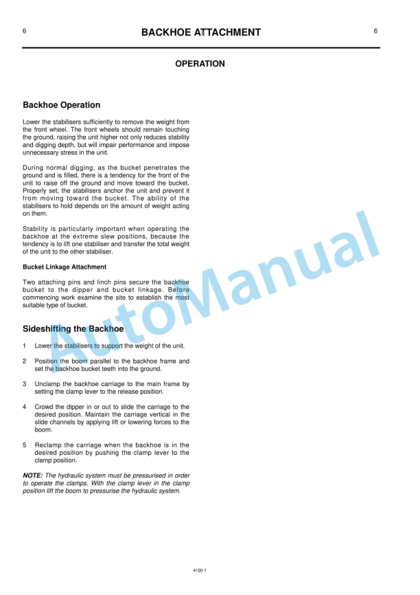 JCB Backhoe Attachment Owners Manual 9801-4120-3