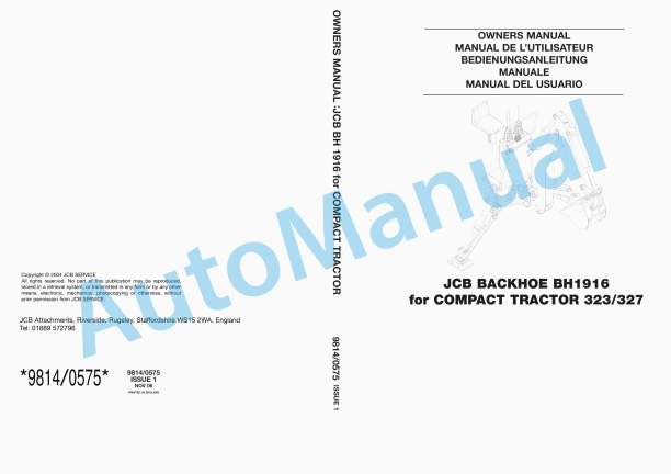 JCB BH 1916 For Compact Tractor Owners Manual 9814-0575 1 JCB BH 1916 For Compact Tractor Owners Manual 9814-0575