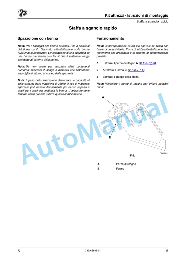 JCB BHL, LOADALL, AWLS RTFL Attachments Kit - Fitting Instructions 333-A6886-3