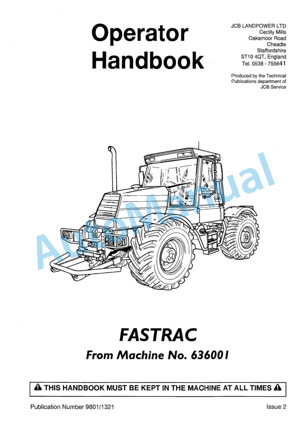 JCB Fastrac Operator Handbook 9801-1321