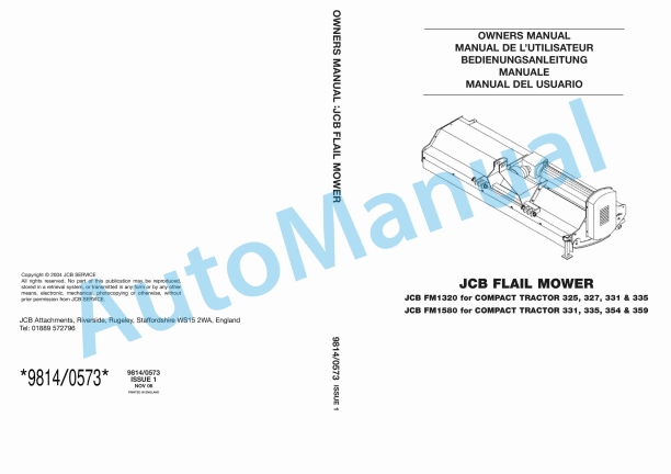 JCB Flail Mower Owners Manual 9814-0573