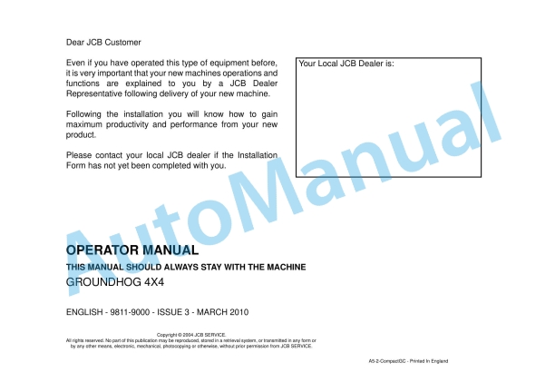 JCB Groundhog 4x4 Operator Manual 9811-9000