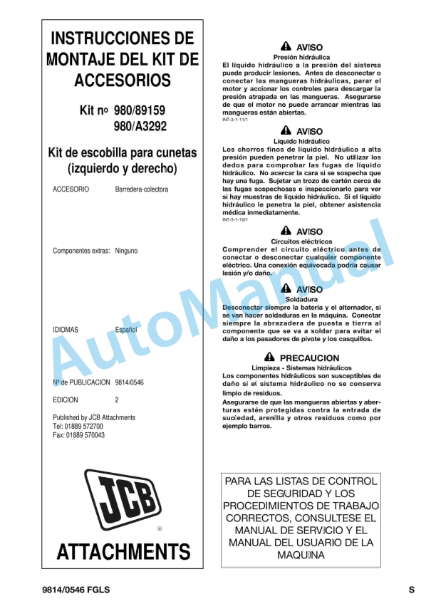 JCB Gutter Brush Kit Attachments Assembly And Instructions 9814-0546-2