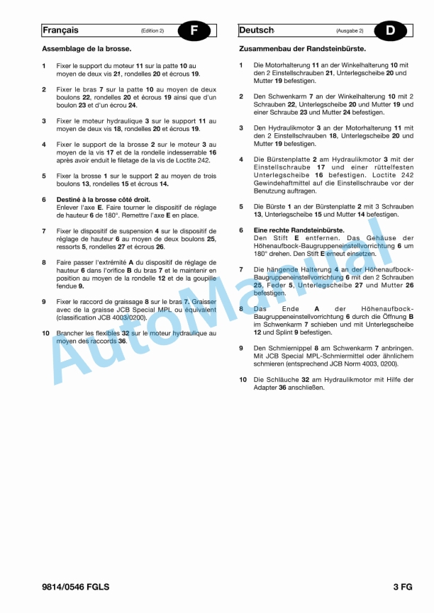 JCB Gutter Brush Kit Attachments Assembly And Instructions 9814-0546-3