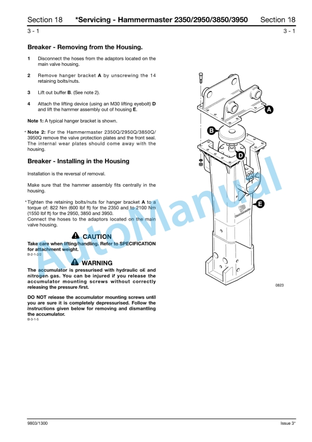 JCB Hammermaster Rockbreakers Service Manual 9803-1300-5